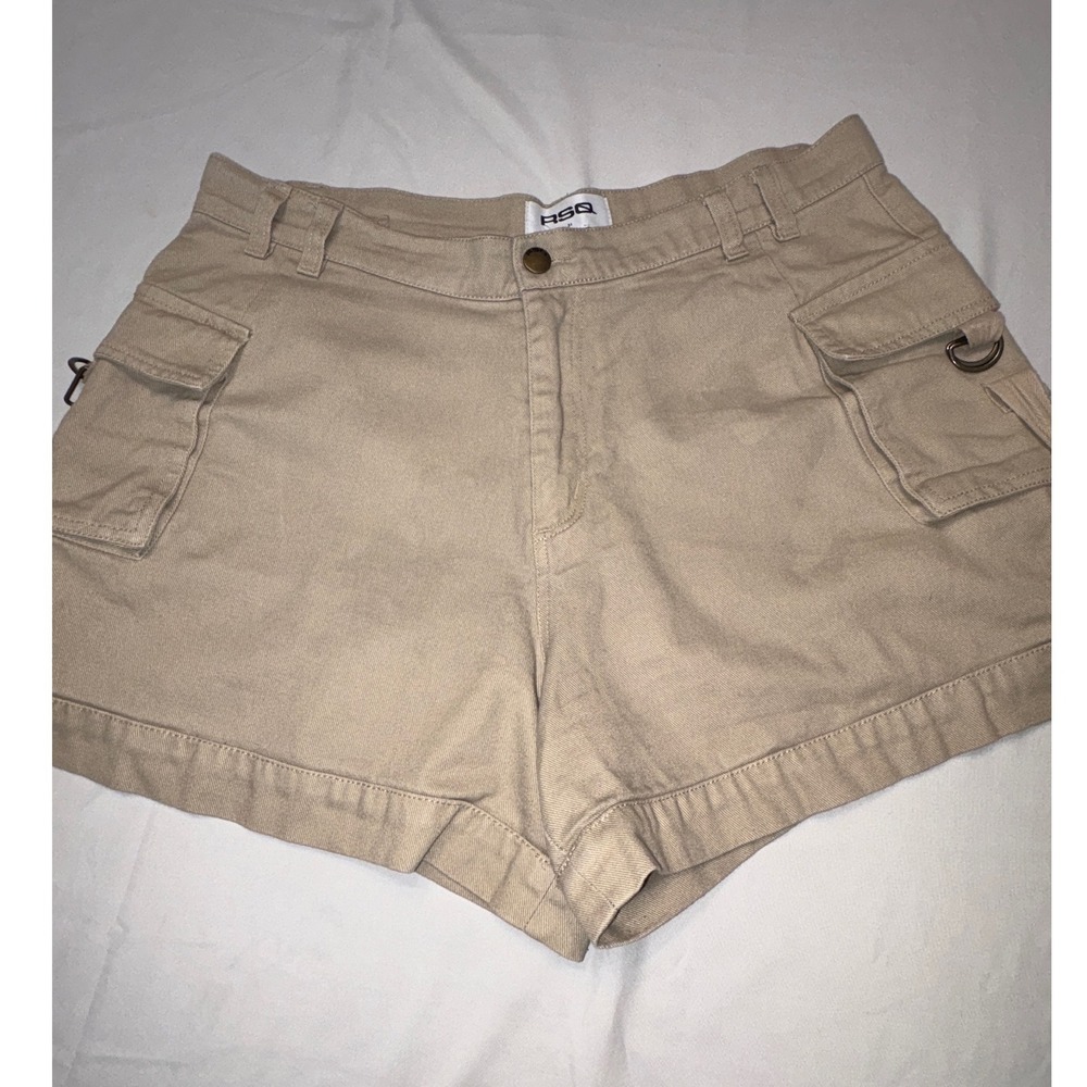 RSQ Khaki Tan Cotton Twill Cargo Utility Shorts Size 31 D-Ring Pockets